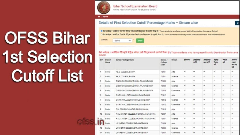 bseb 1st merit list of 11th admission