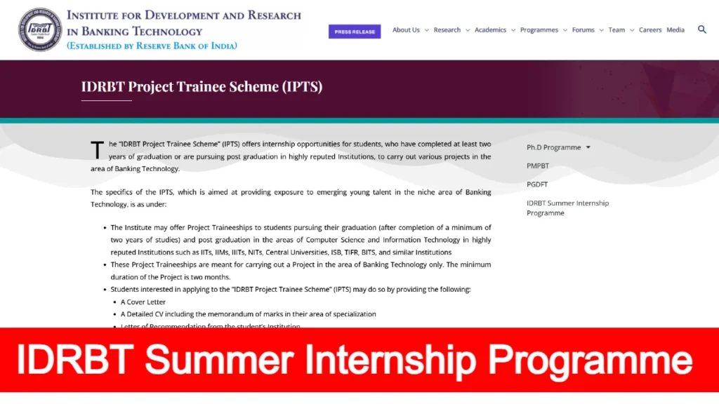 Idrbt Summer Internship